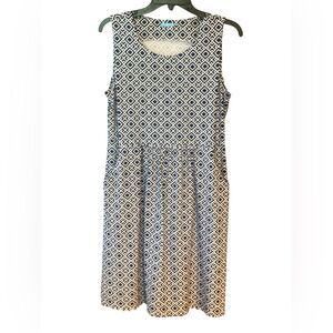 J. McLaughlin Sz M Blue White Patterned Simple Pocket Shift Everyday Dress